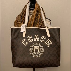 Coach City Tote in Signature Canvas with Varsity Motif